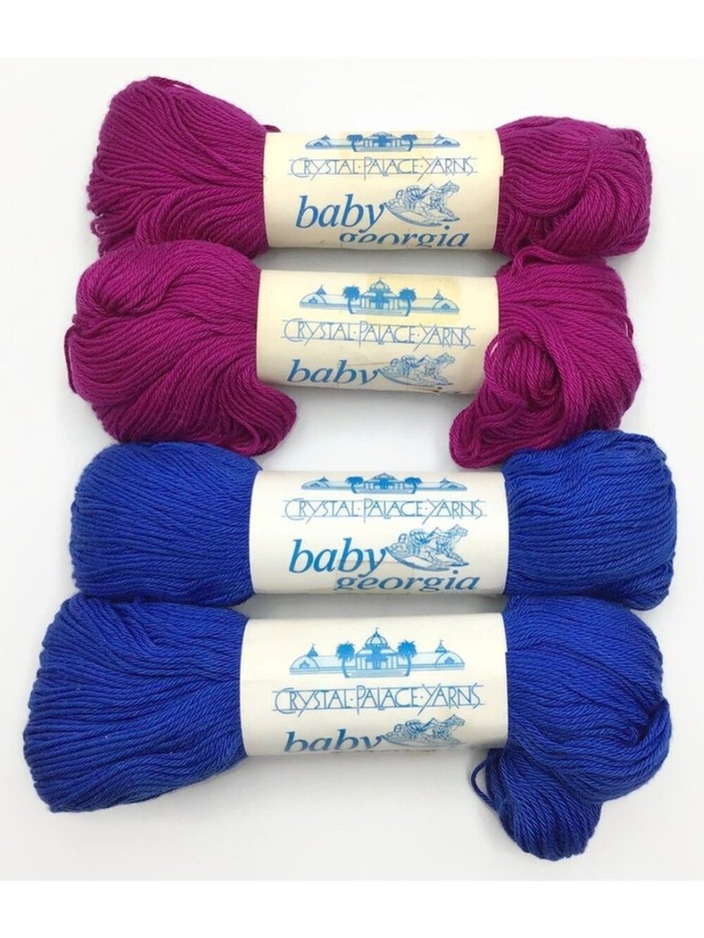 Crystal Palace Baby Georgia Cotton Yarn Lot of 4 Blue Magenta Belgium